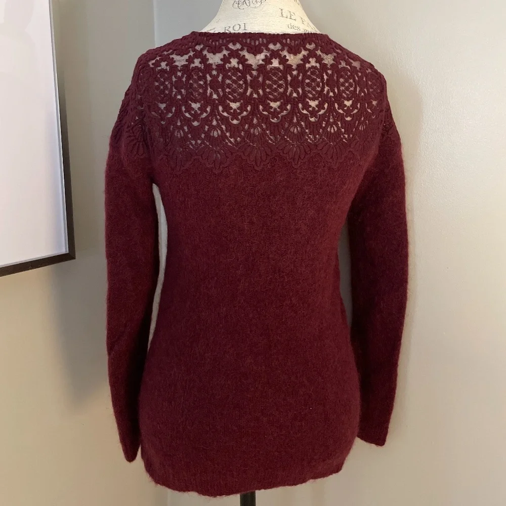 Sezane French burgundy wool sweater with lace neck detail - Picture 5 of 7